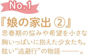 『娘の家出 2』思春期の悩みや希望を小さな胸いっぱいに抱えた少女たち。眩い“逃避行”の物語―。