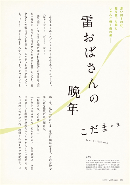 クイック・ジャパン123号紹介「こだま 書き下ろしロング・エッセイ」