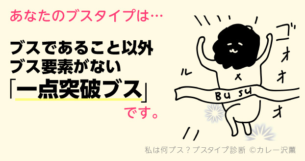 あなたのブスタイプは…ブスであること以外ブス要素がない「一点突破ブス」です。