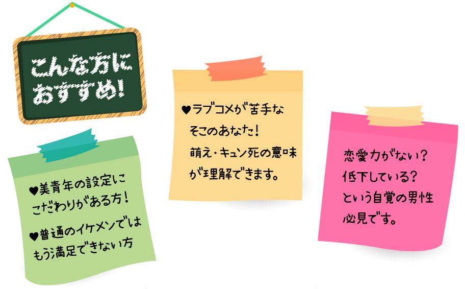 普通のイケメンではもう満足できない方！　美青年の設定にこだわりがある方！　ラブコメが苦手なそこのあなた！ 萌え・キュン死の意味が理解できます。恋愛力がない？低下している？という自覚の男性必見です。